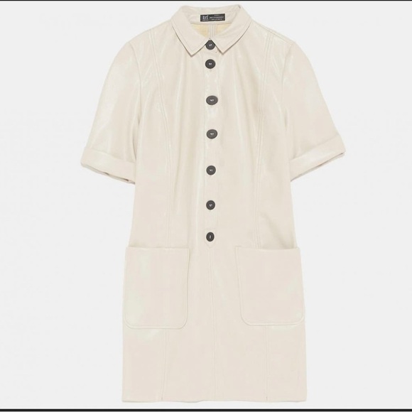 ZARA FAUX LEATHER CREAM MINI DRESS SMALL - Picture 1 of 7
